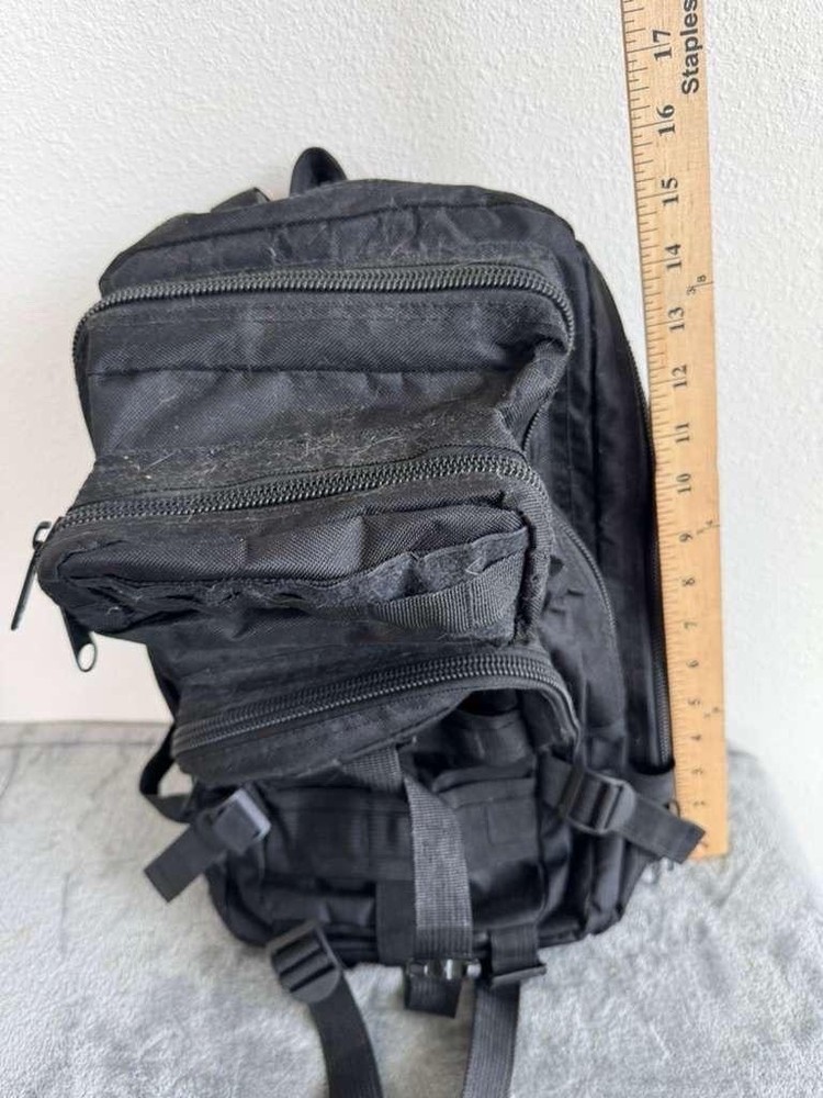 Black Nylon Tactical Backpack Adjustable Straps Multiple Compartments Zip Buckle