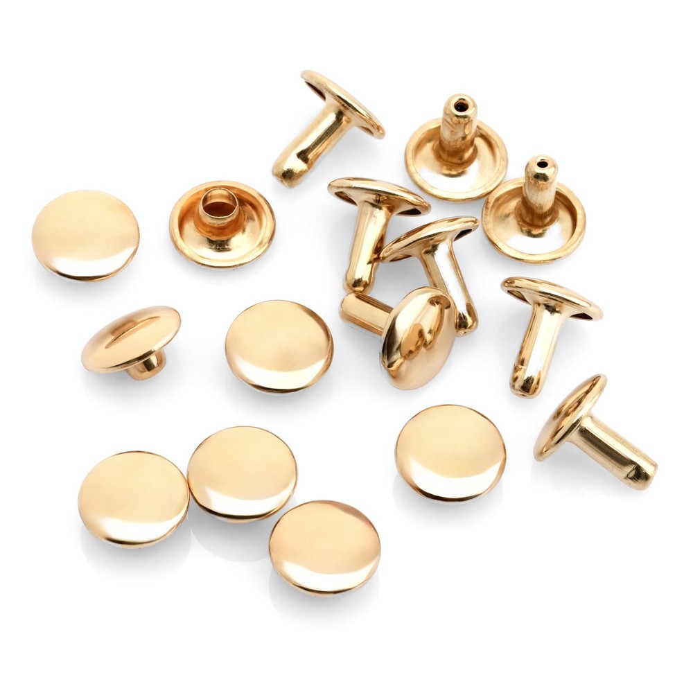 50 Sets Double Cap Leather Rivets 8mm Gold Studs
