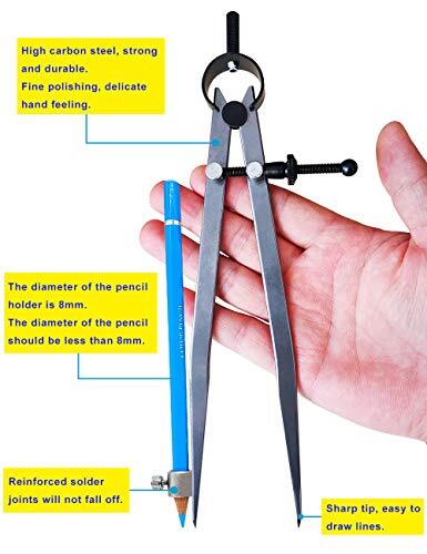 Professional Compass for Woodworking, 8 Inch Compass with Wing, Large