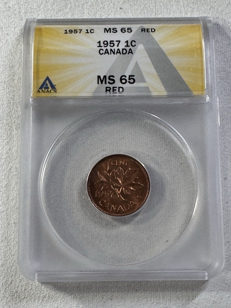 1957 Canada 1 Cent Graded MS 65 RD by ANACS