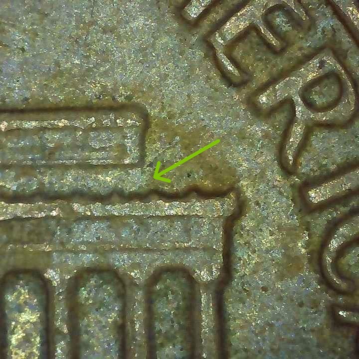 1969 D Lincoln Penny error floating roof, missing FG