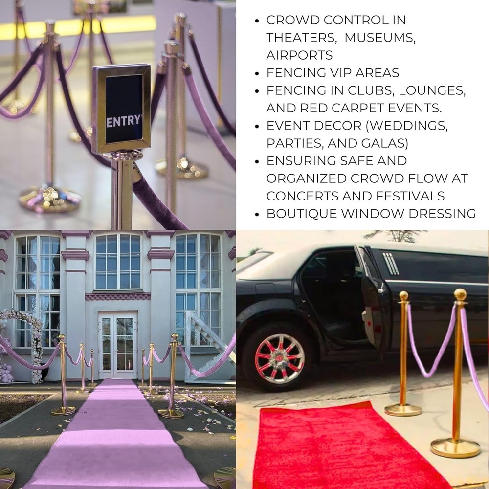 4 PCS Light Pink VIP Ropes Posts Twisted Snap Hooks Queue Crowd Control Stand