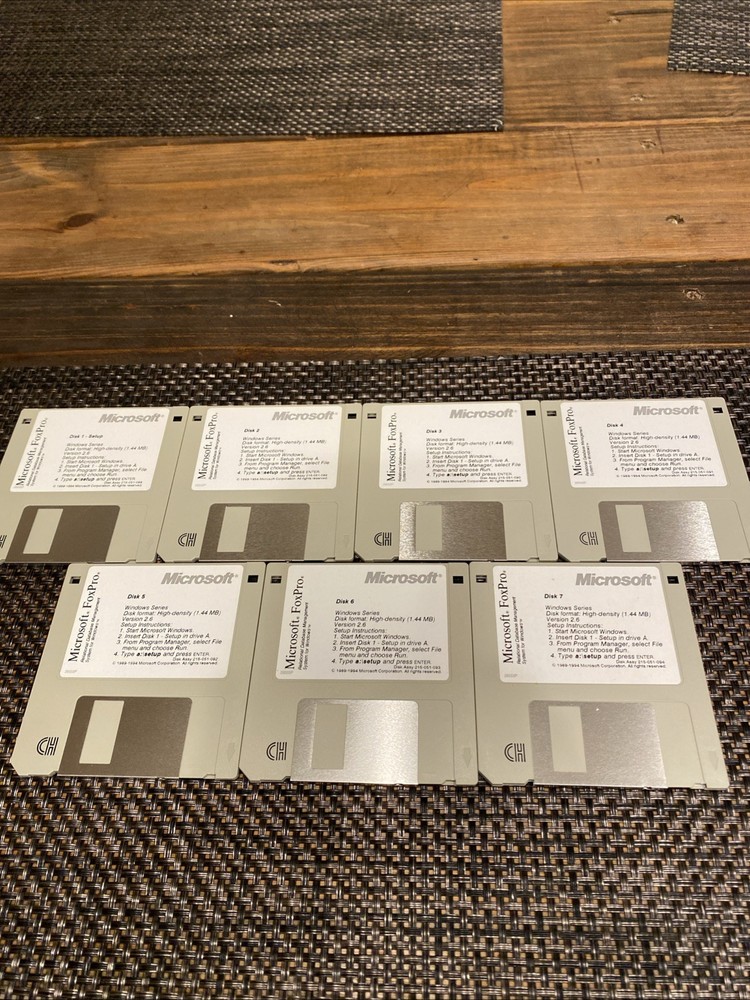 Microsoft FoxPro Floppy Disk Set of 1-7 for Windows