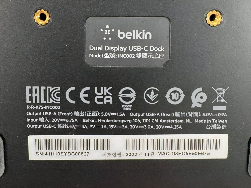 Belkin Dual Display USB-C Dock Complete Set for MacBook Pro Air