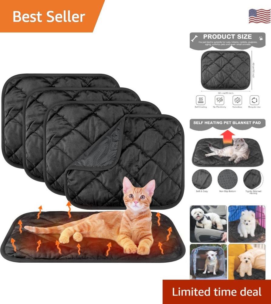 Machine Washable 4 Pack Self-Heating Pet Pads - Perfect for Indoor & Outdoor Use