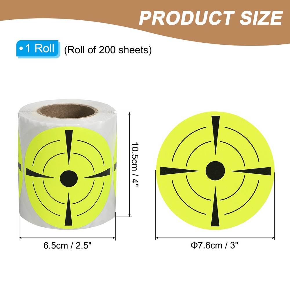 1 Roll Fluorescent Round Target Stickers 3" Yellow/Black