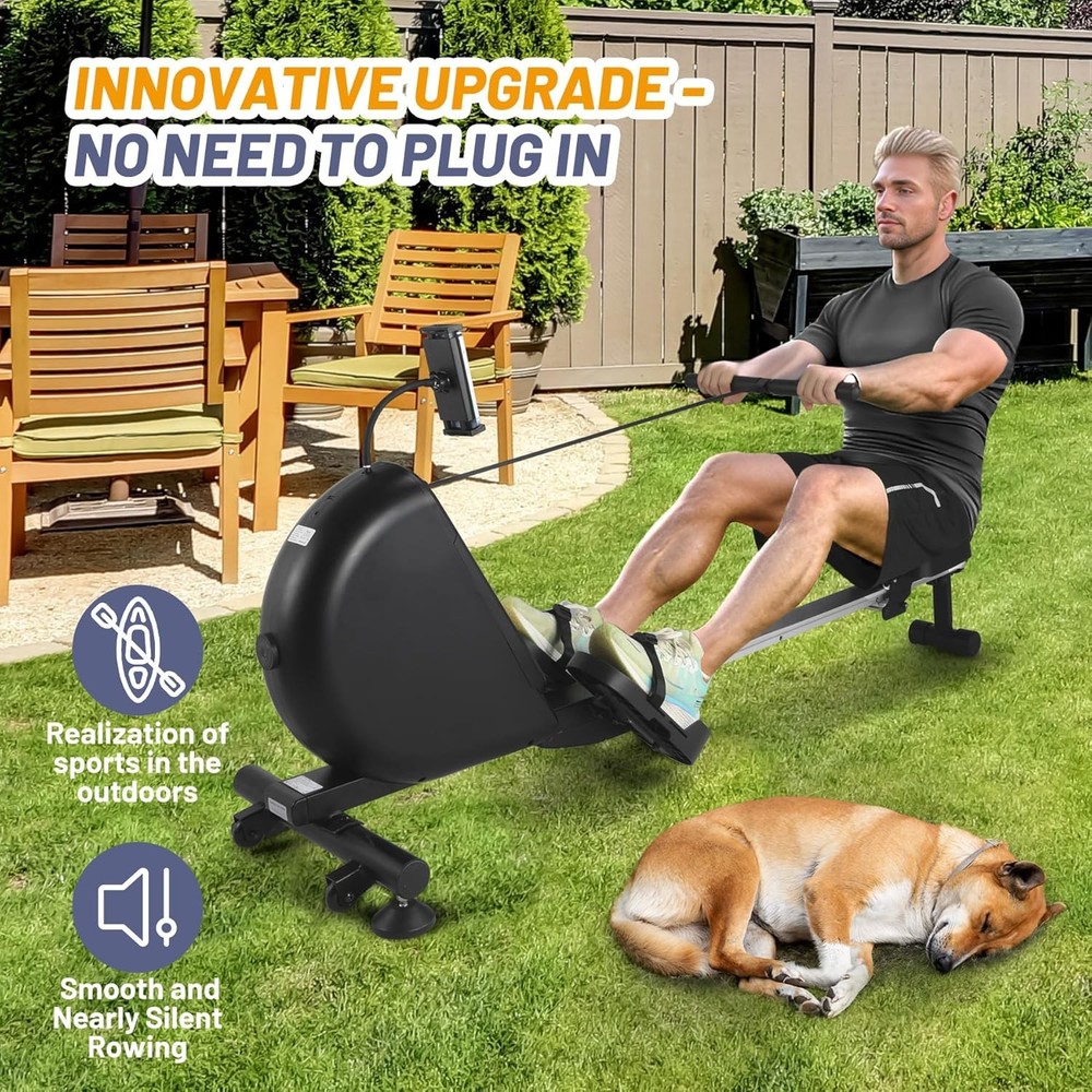Self-Powered Rowing Machine w/ LED Tracker, 350lb Capacity, Quiet Aluminum Track