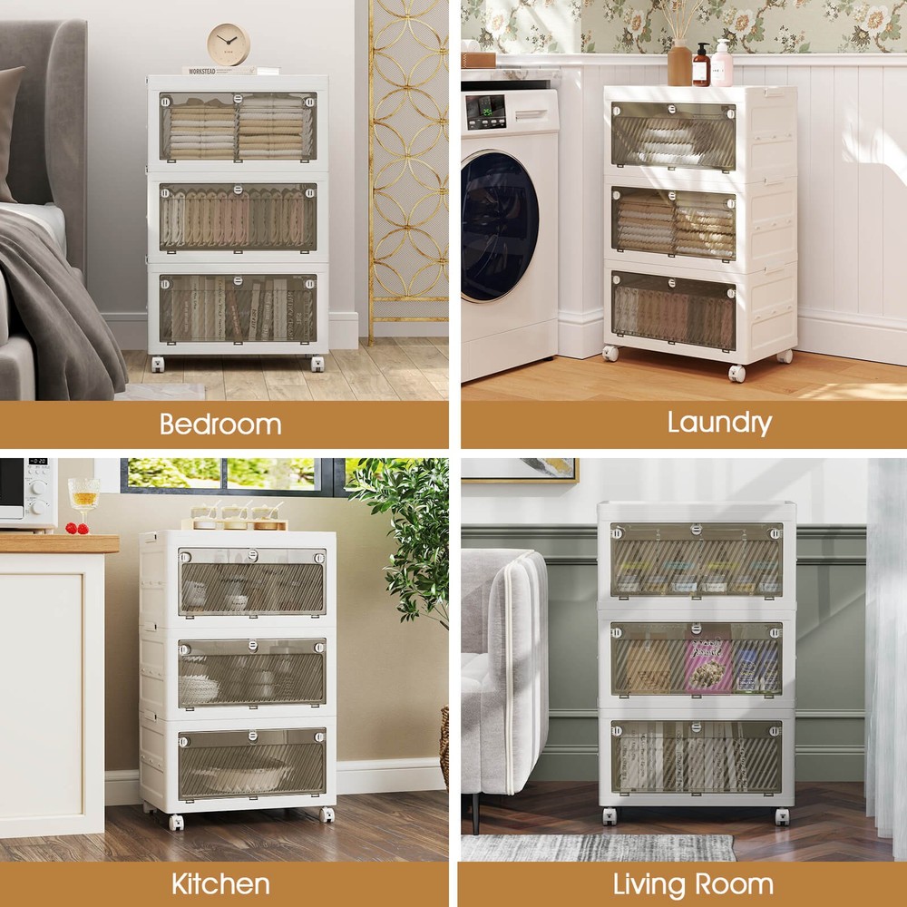 3-Tier Stackable Storage Bins 33-gal Collapsible Storage Boxes with Lid