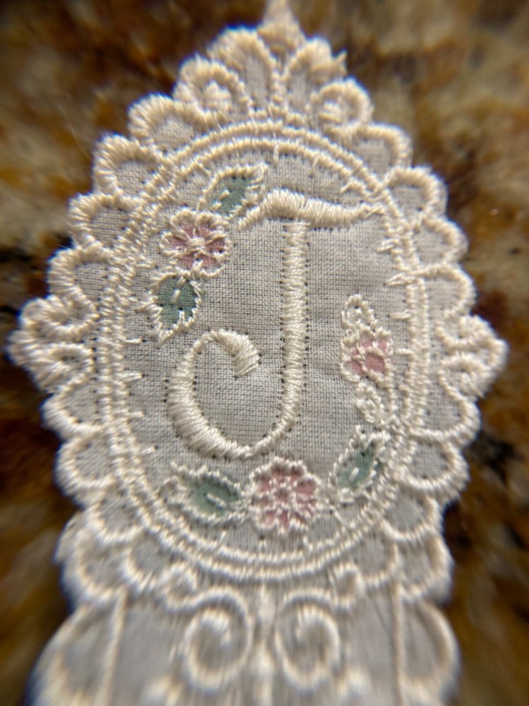 Lace Embroidered Initial J or Cursive T ? Book Mark