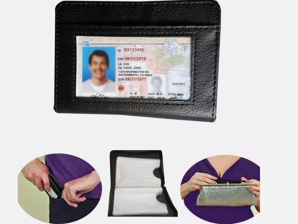 Lock RFID Wallet Slim Credit Cards holder Leather Secure Blocking