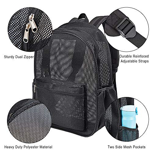 Heavy Duty Mesh Backpack, See Through College Backpack with Padded Black
