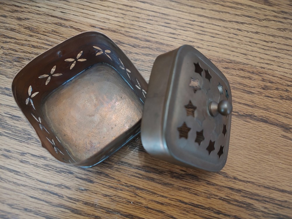 Copper Incense Burner Removable Lid Perforated Floral /Star Pattern