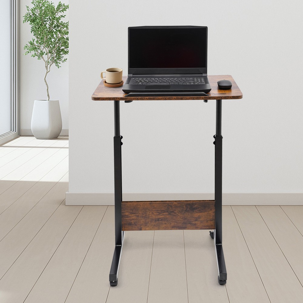 Adjustable Height Rolling Computer Stand with 360° Wheels and Tilt Surface