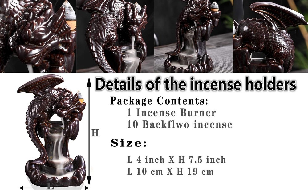 Dragon Backflow Incense Burner, Waterfall Holder Ornamen Statue Brown