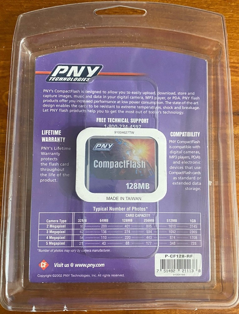PNY Technologies 128MB Compact Flash Memory Card 2002 For Camera