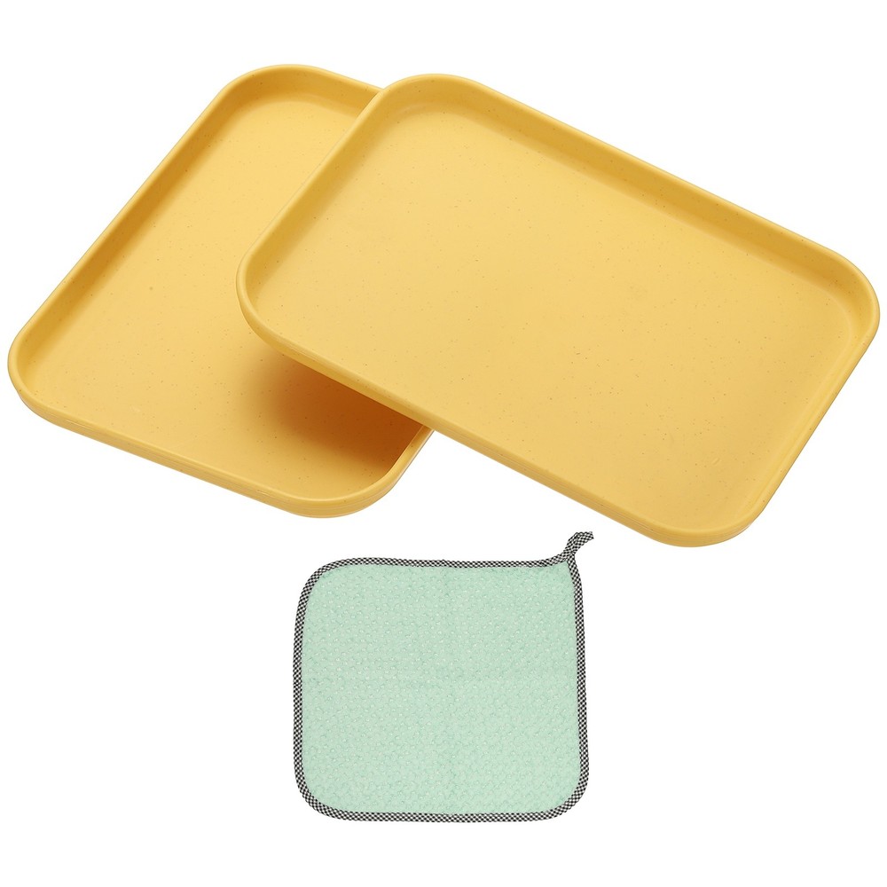 2PCS 7.9x5.9" Rectangular Plates Wheat Plastic Dinner Plates Yellow