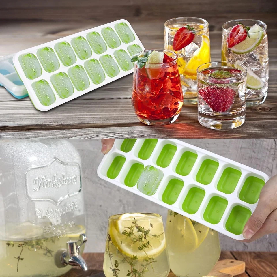 Ice Cube Tray, 4 Pack Silicone Ice Tray, 14 Ice Cube Molds with Lids, Stackable