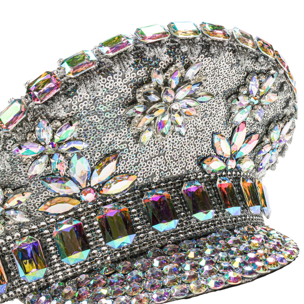 Silver Steampunk Captain Hat with Rhinestones for Burning Man