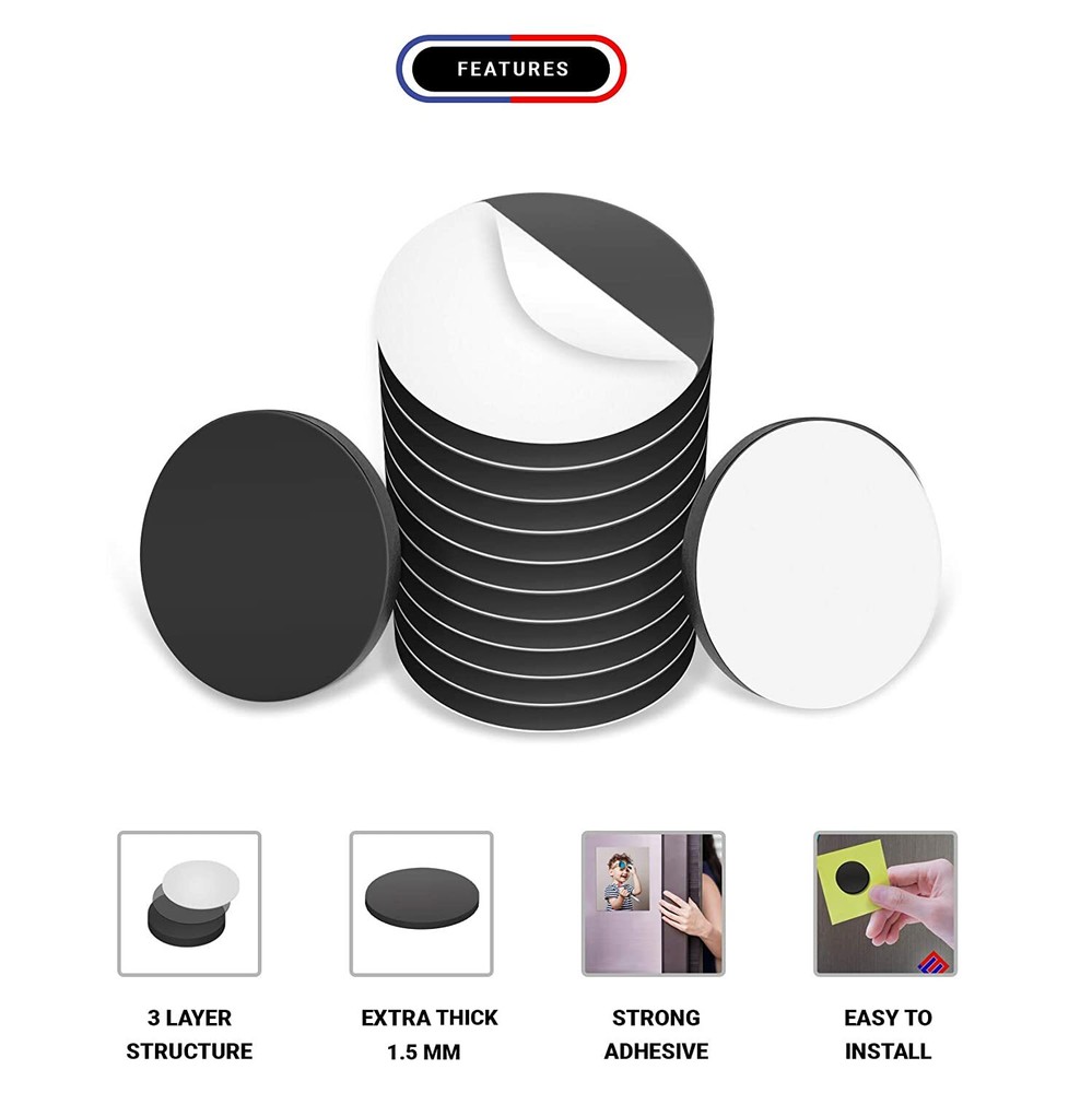 Round Magnet Discs With Adhesive Backing. Many sizes & pack quantities.