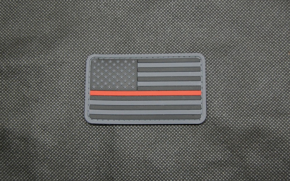 Thin Red Line PVC Subdued US Flag Patch Black & Light Gray Morale Patch Hook