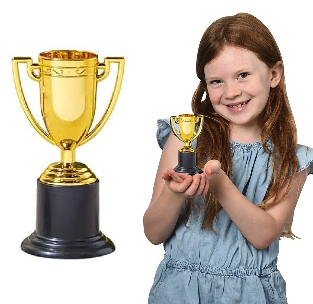 Small Gold Trophies - 12 Pack. (4") Plastic. Bulk Mini Trophy Cups.