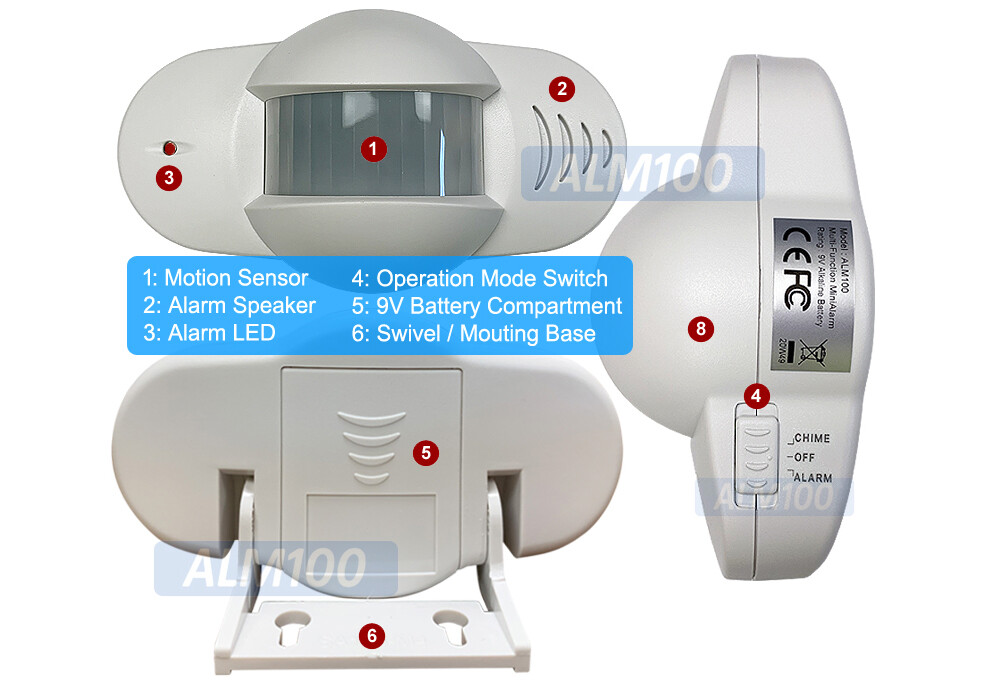 Portable Alarm System With IR Motion Detector - 90 db Alarm Siren