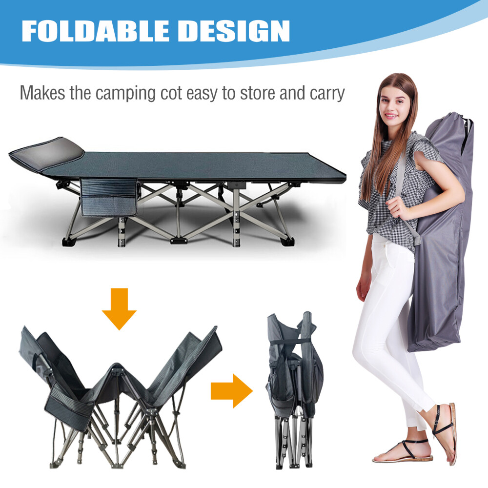 H&ZT Folding Camping Cot Adult Rest Bed Folding Cot Sleeping Bed Thick Pad