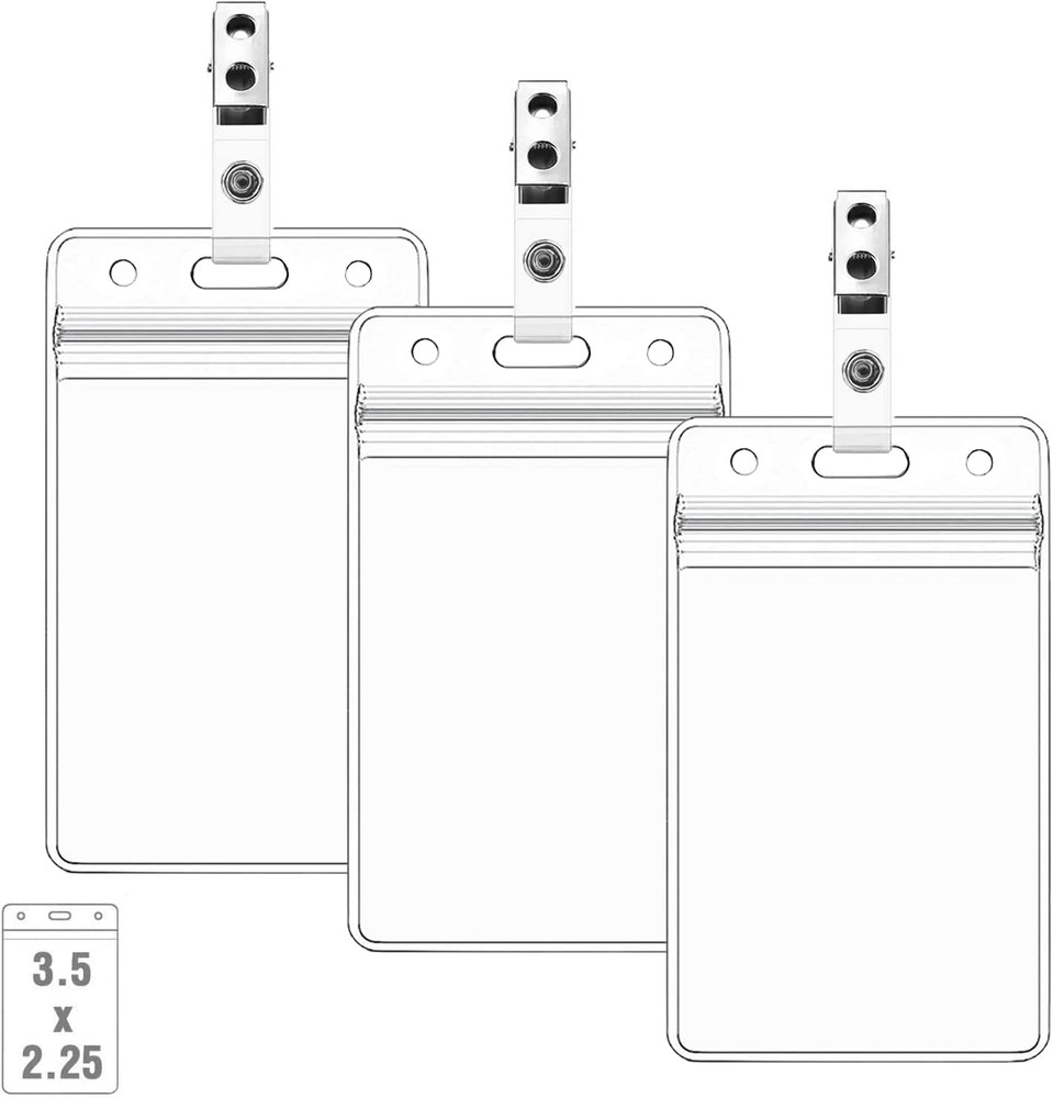5 Pack Card Protector with Metal Clips ID Card Holders - Clear Plastic Vertical