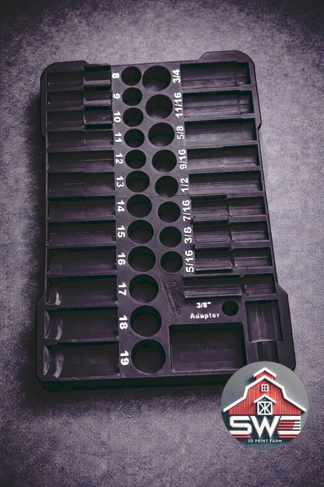 Milwaukee Packou Insert Compatible 3/8 in 43PC Impact Socket Storage Insert