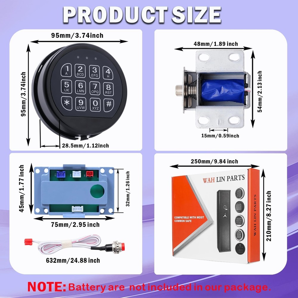 Gun Safe Black Keypad with Solenoid Lock, Electronic Lock for Fireproof Safe ...