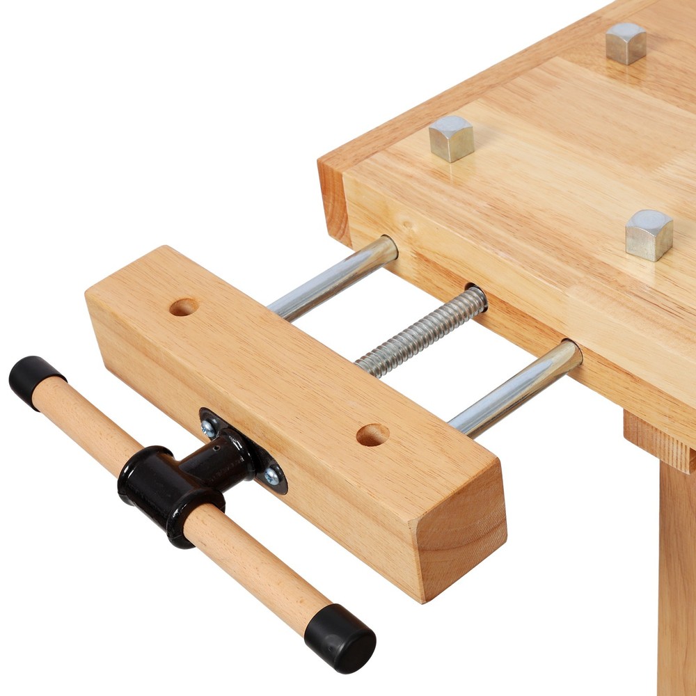 55" Wood Workbench, Heavy Duty Woodworking Bench with Adjustable Handle Natural