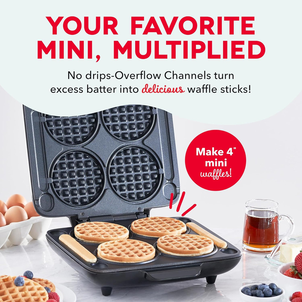 Multi Mini Waffle Maker - Makes Four Waffles at Once for Family Breakfasts - Dua