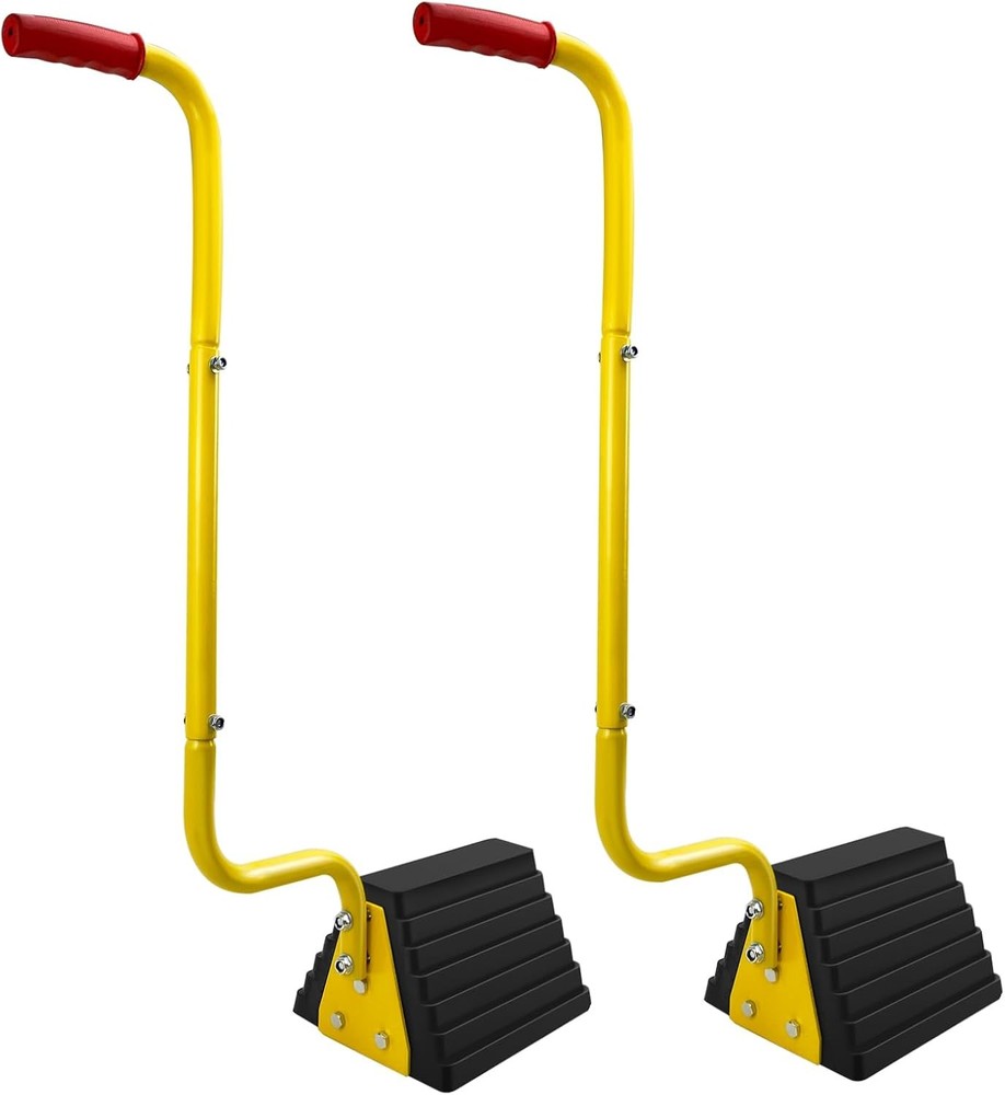 2 Pack Heavy Duty Rubber Wheel Chock with Handle, Sturdy Solid Black-handle