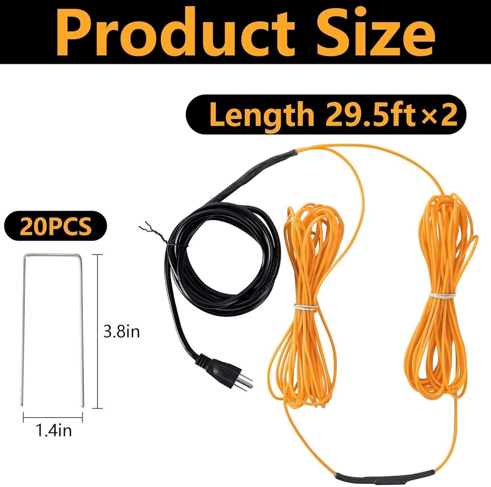 59Ft Thermostatic Soil Heating Cable,Rubber Heating Warming Cable with Thermosta