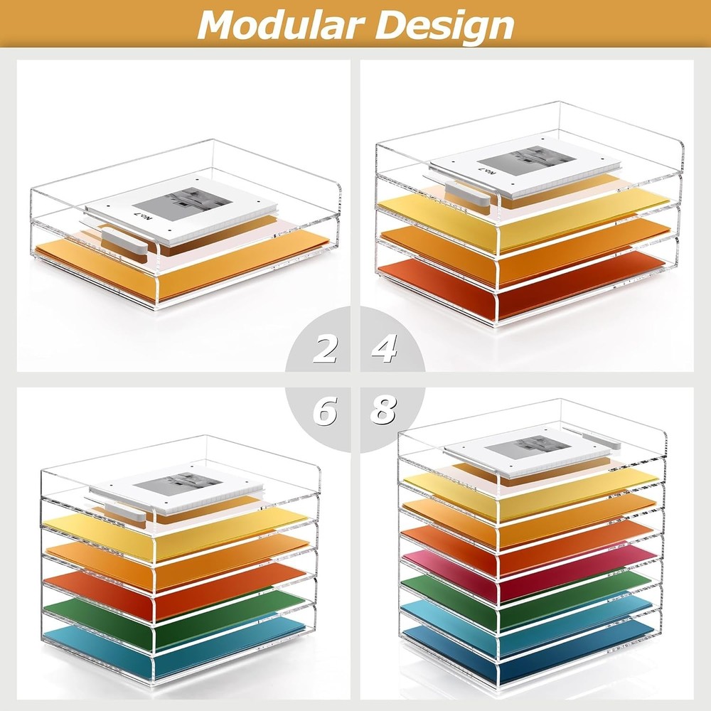 4 Tier Acrylic Stackable Letter Tray A4 Paper Organizer File Sorter Clear