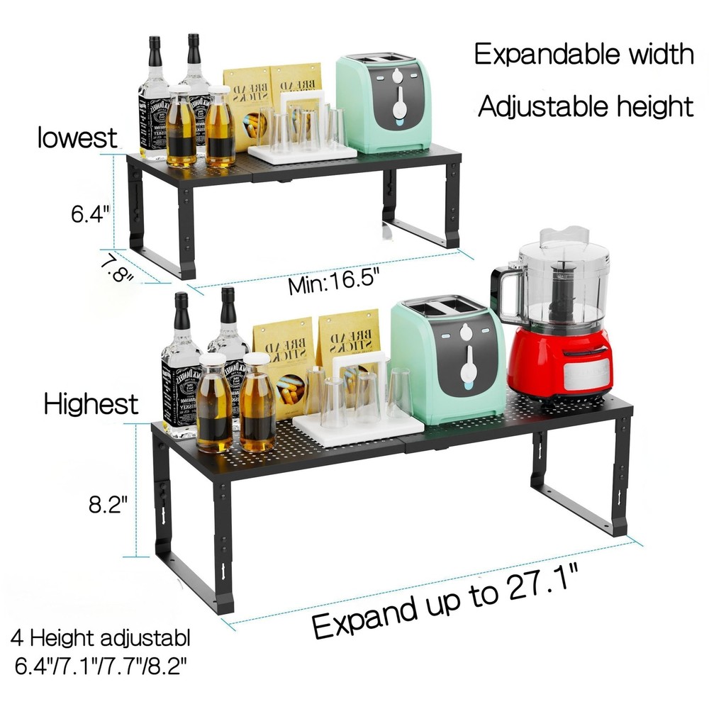 Heavy-Duty Adjustable Metal Shelf Organizer - Expandable & Stackable Pantry S...