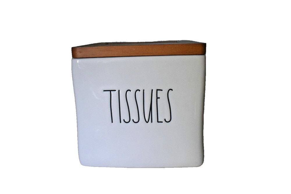 RAE DUNN ~ Tissues ~ Square Block Tissue Box Cover Holder Kleenex ~ Ceramic ~EUC