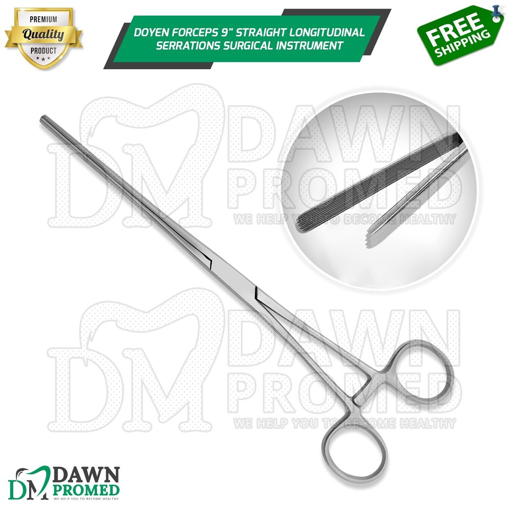 Doyen Intestinal Forceps 9" Straight Longitudinal Serration Surgical German Gr