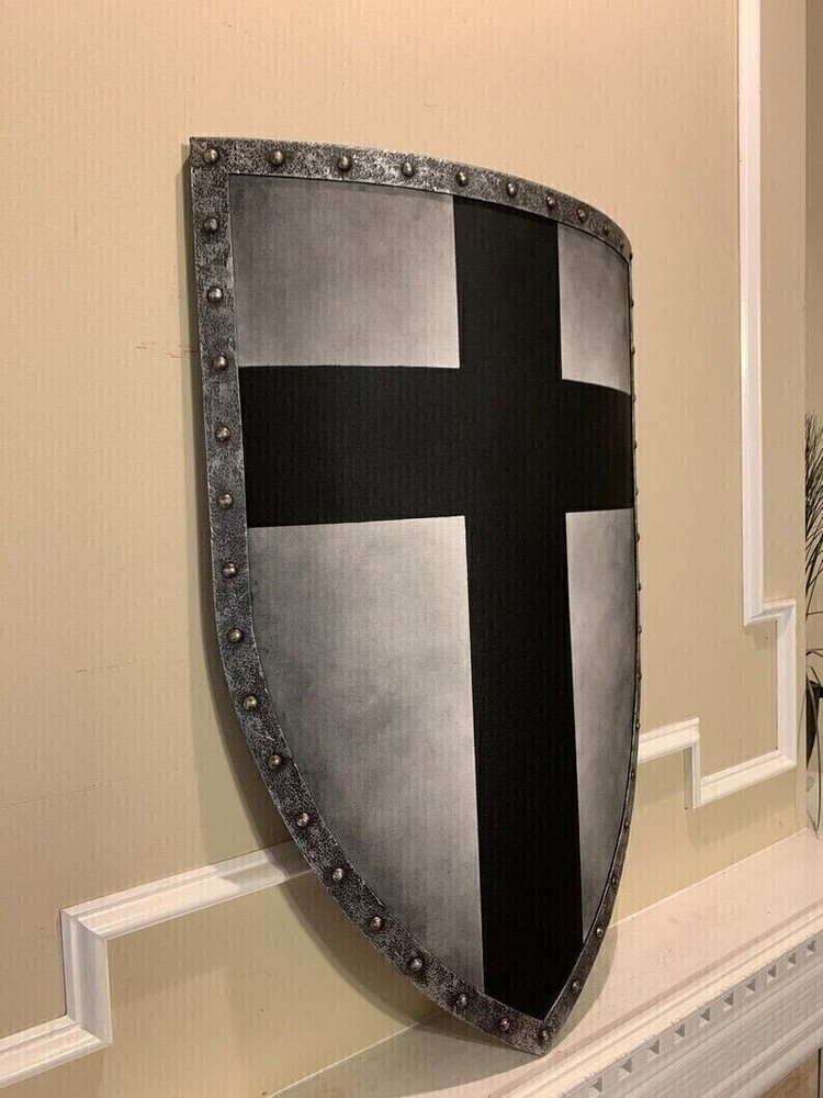 Medieval Crusader Shield Battle Knight Warrior Shield Templar Black Cross Design