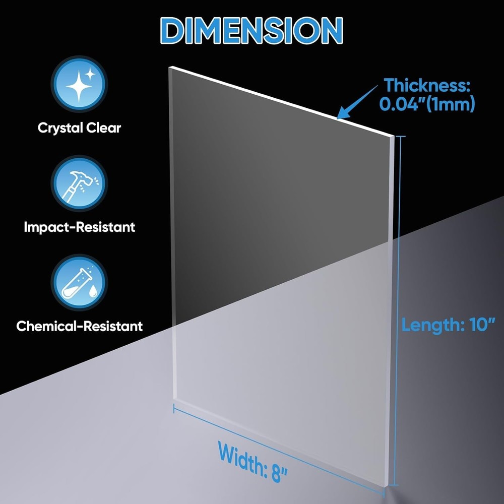 6PK 8 X 10 PET Plexiglass Sheets, Clear Plastic Sheet, Easy to Cut Thin Flexib