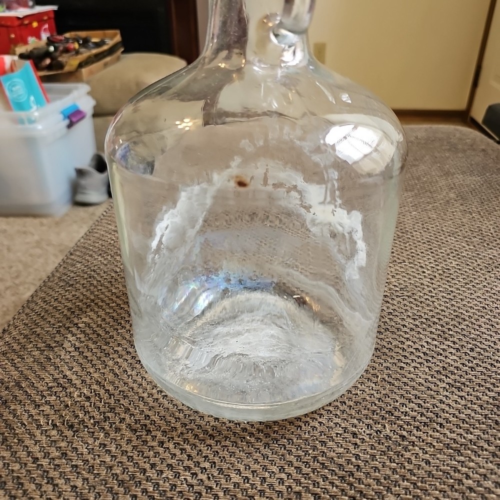 Vintage Finger Loop Clear Glass Jug Empty, One Gallon Jar Cap