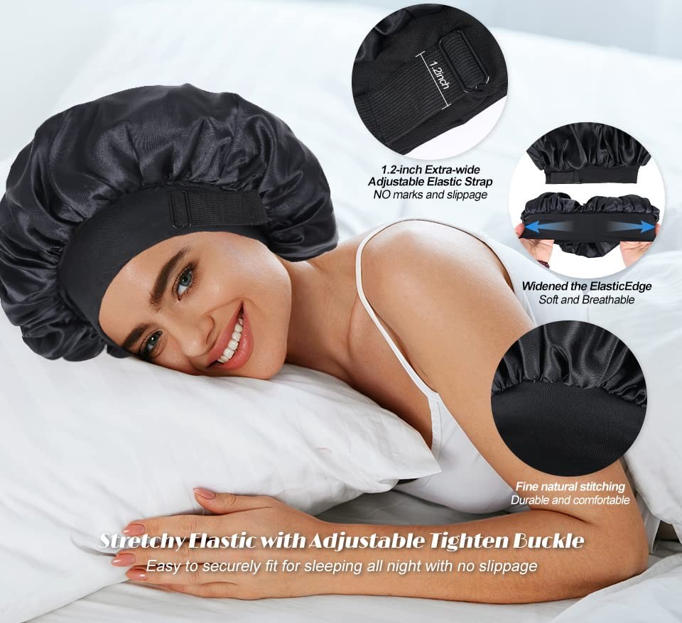 Silk Bonnet for Sleeping Double Layer Satin Adjustable Bonnets Leopard