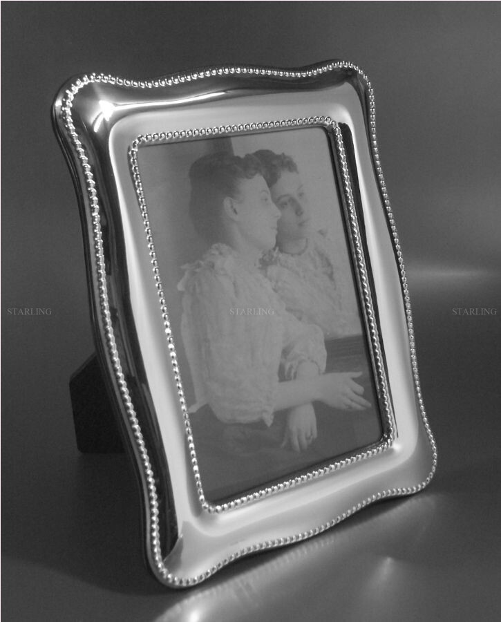 Photo Frame Chippendale Pearl Edge Solid 925 Sterling Silver Mahogany Back(V2)