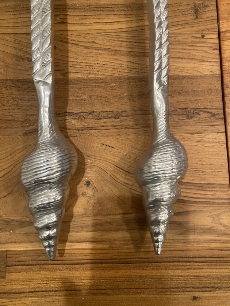Seashell Servers Serving Spoon Fork Aluminum Large Beach Conch Coastal Silver