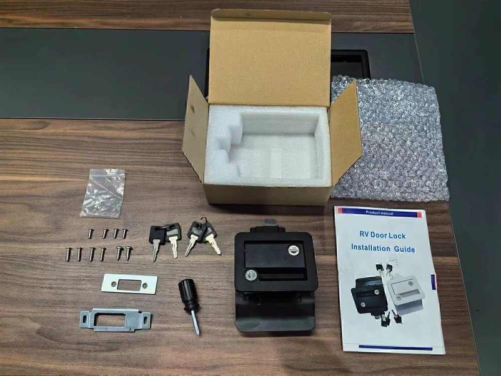Black RV Paddle Entry Door Lock Latch Handle Knob Deadbolt Camper Trailer 4Keys
