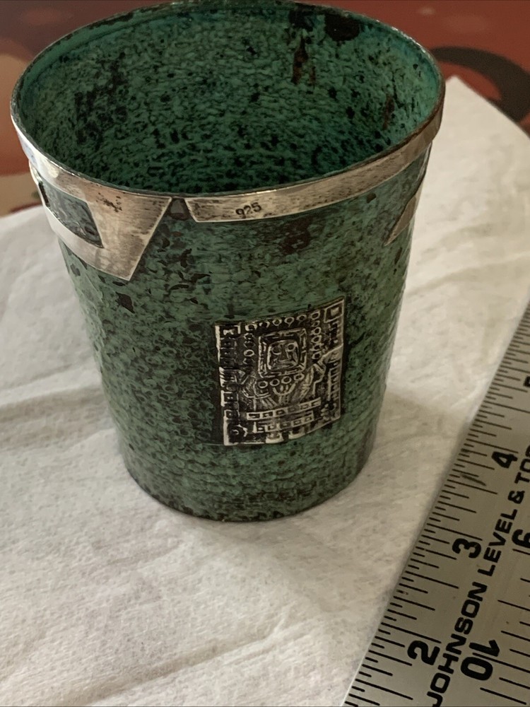 Peruvian Style 925 Sterling Silver/Copper Inka Mayan Aztec Vessel Cup