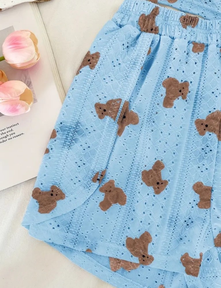Blue teddy print co-ord set size SSize 6-8