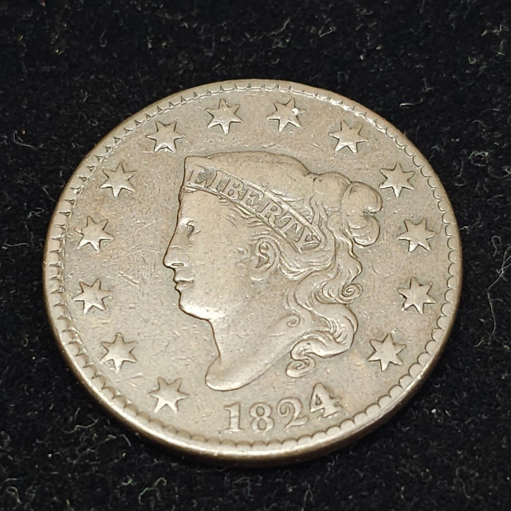 1824 Large cent ,  Overdate 24/22 , N.1 R-2,  VF