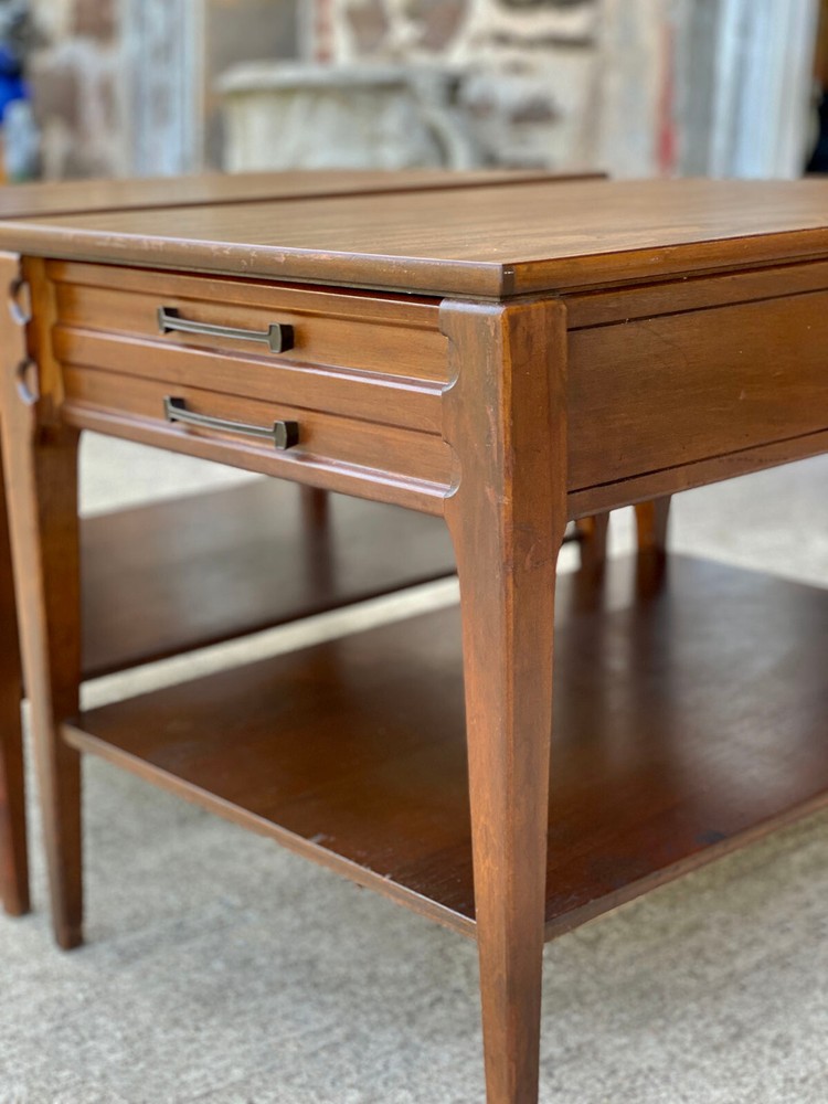 Mid-Century Modern Walnut Sculpted End Tables by Mersman - A Pair