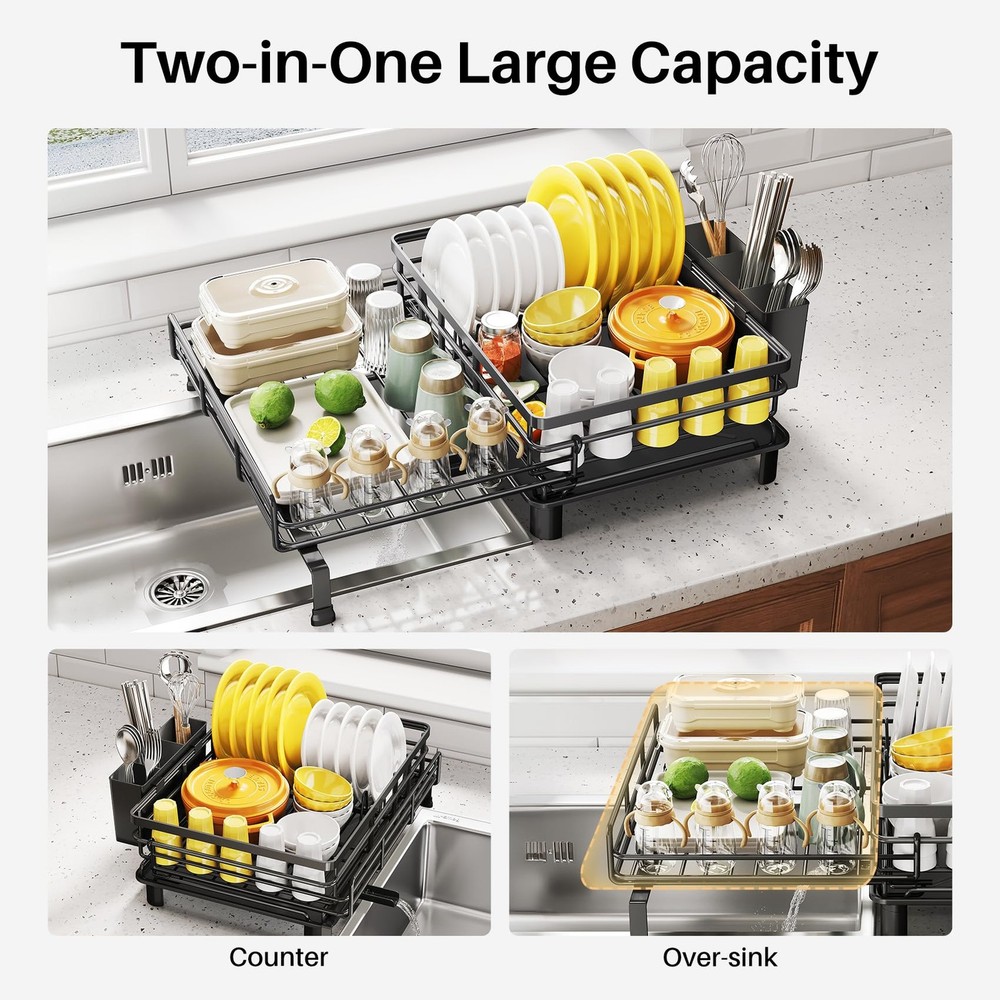 Dish Drying Rack Extendable Dish Rack Large Sink Drying Dish Drainer For Kitchen